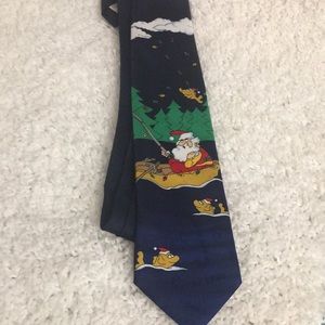 Hallmark SpecialTies Christmas Santa Fishing Candy Cane Neck Tie